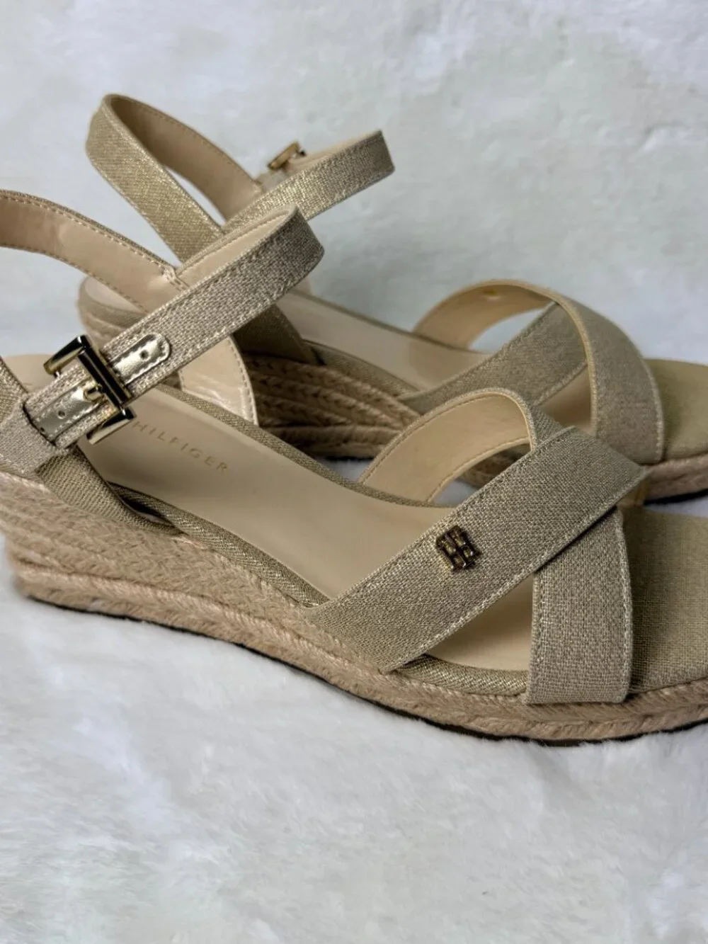 Tommy Hilfiger Genea Gold Shimmer Espadrille Wedges